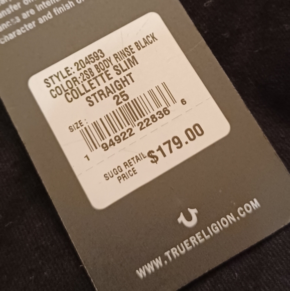 TRUE RELIGION COLETTE SLIM STRAIGHT BLACK JEANSTa - Picture 11 of 14